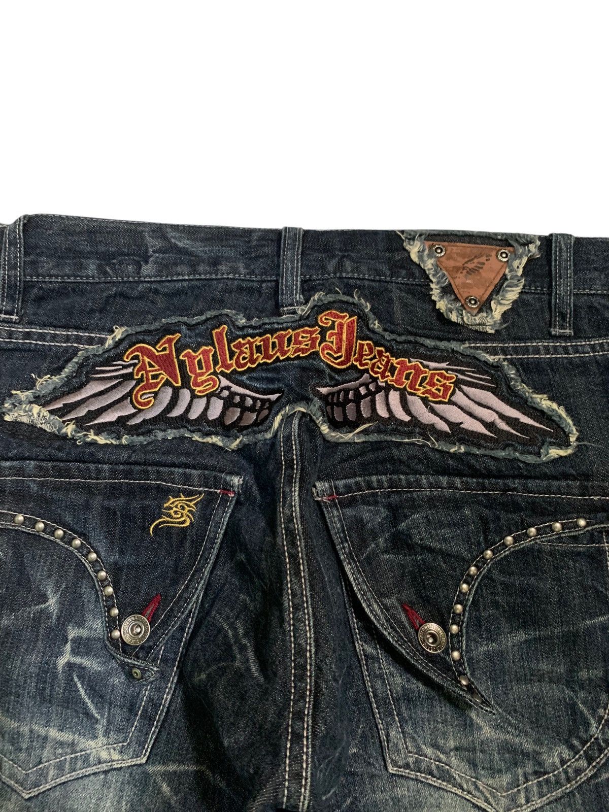 Tornado Mart FLARE💥NYLAUS JEANS RUSTY PUNK STYLE DISTRESSED DENIM Size US 31 - 14 Thumbnail