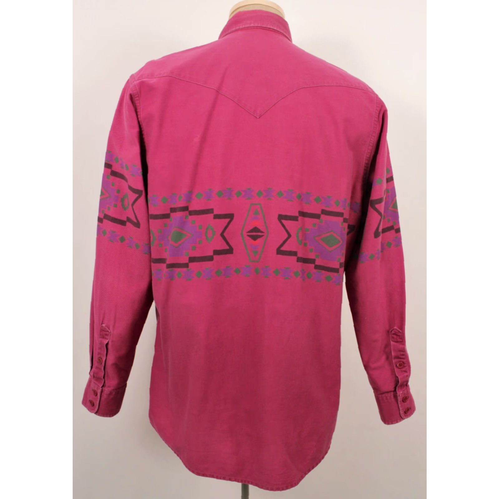 Vintage VINTAGE Men's VTG 90s Maroon / Purple Western Shirt Sz L 1990s Aztec Print Mens Size US L / EU 52-54 / 3 - 2 Thumbnail