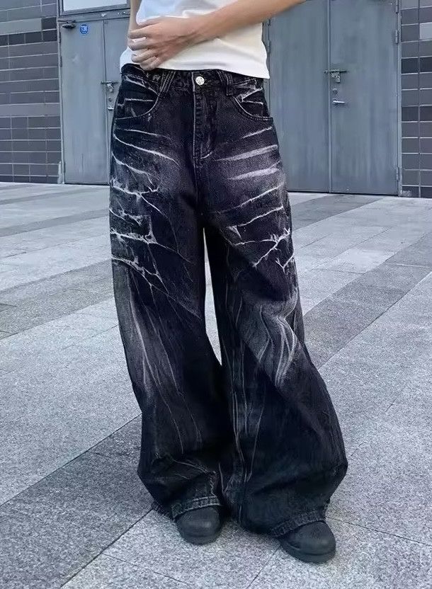Jean Pattern Baggy Black Denim Jeans Size US 29 - 1 Thumbnail