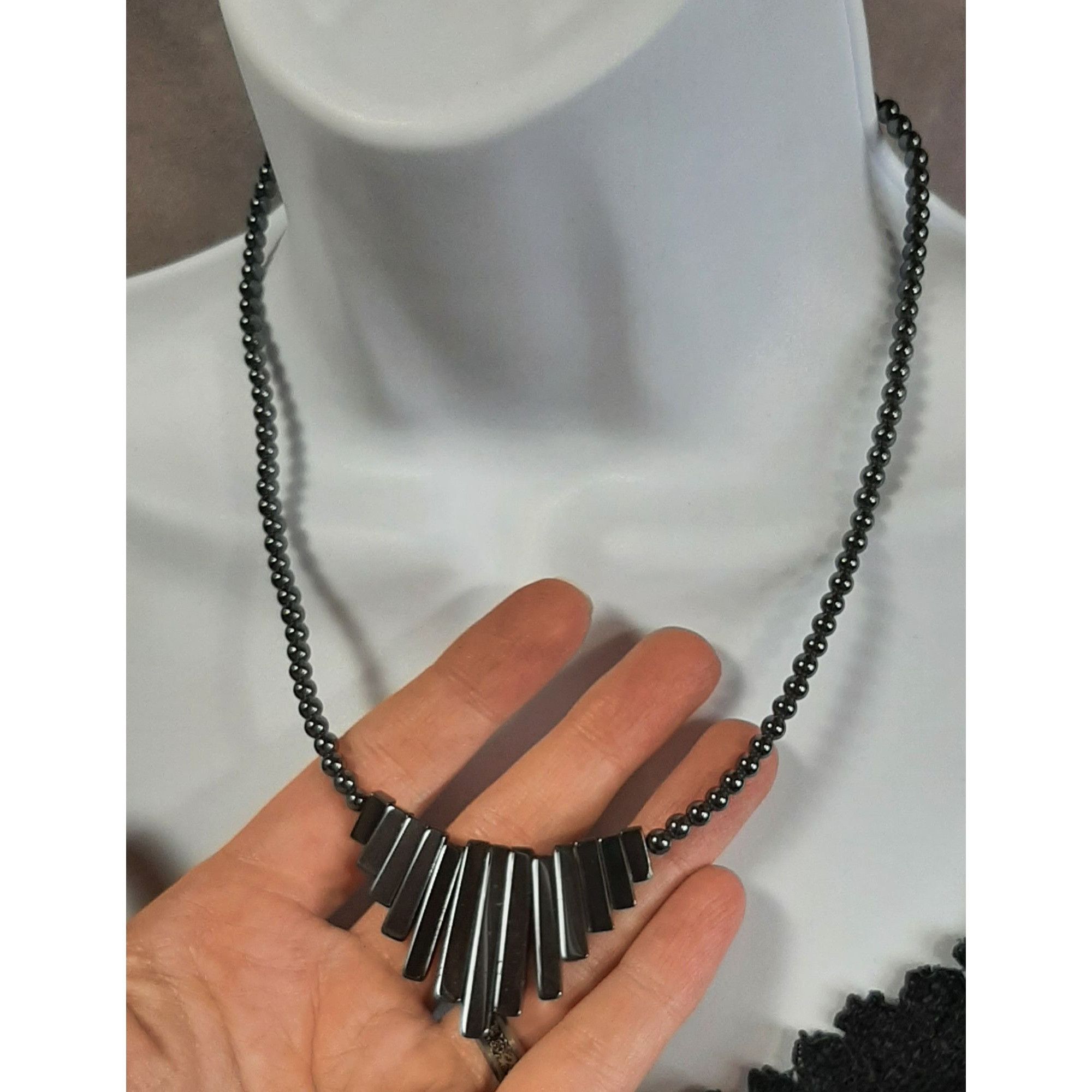 Other Hematite Beaded Necklace With Graduated Rectangular Pendant Size ONE SIZE - 2 Thumbnail