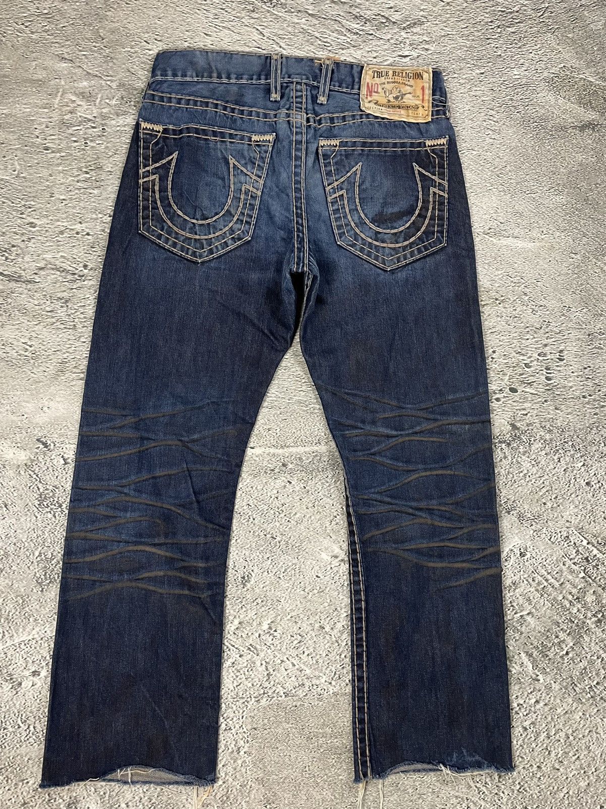 True Religion True Religion jeans dark navy thick stitching brown Logan ...