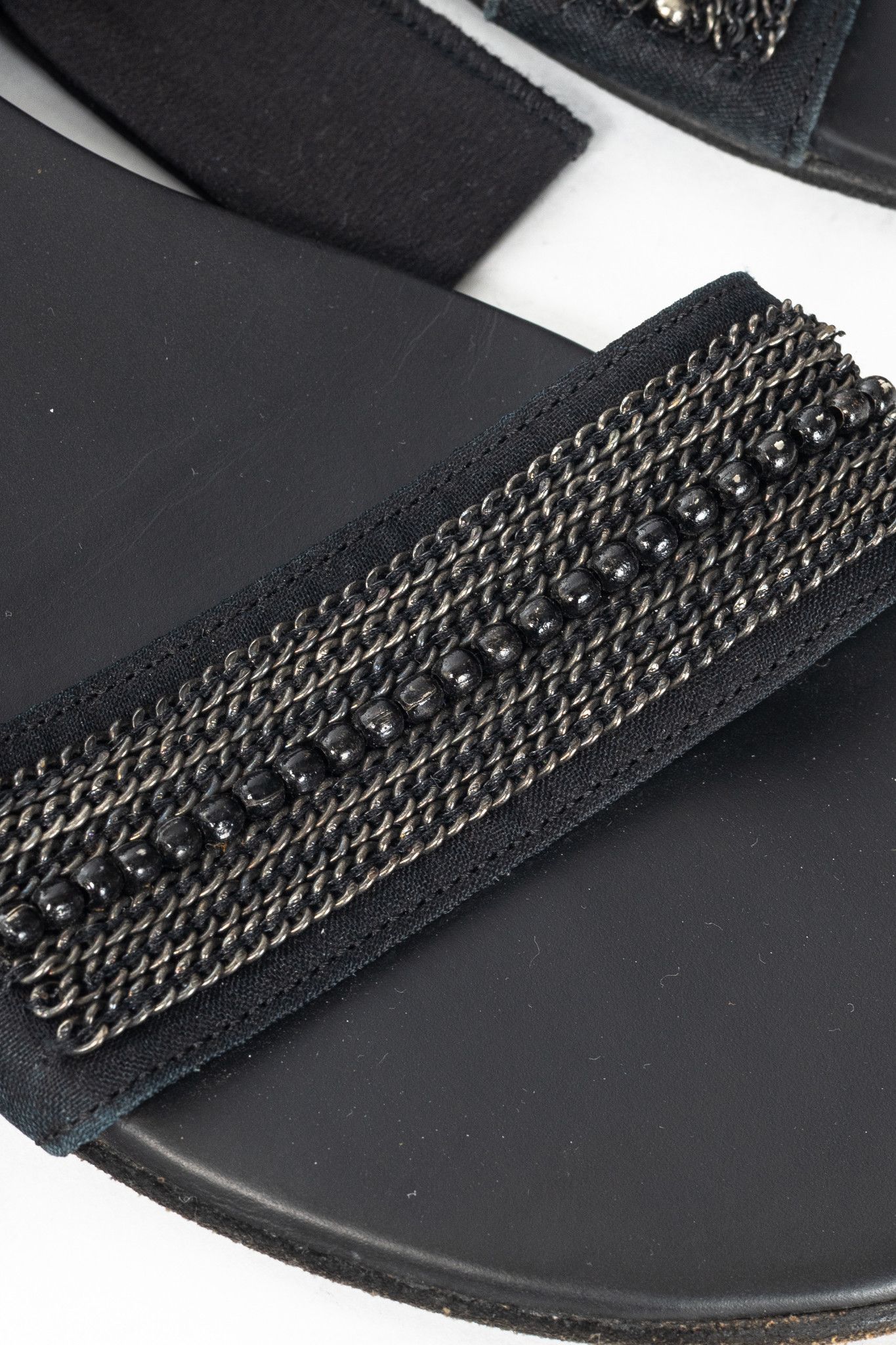 Annette Gortz Annette Gortz Black Chain & Bead-Embellished Tie Sandals Size US 9.5 / IT 39.5 - 8 Thumbnail