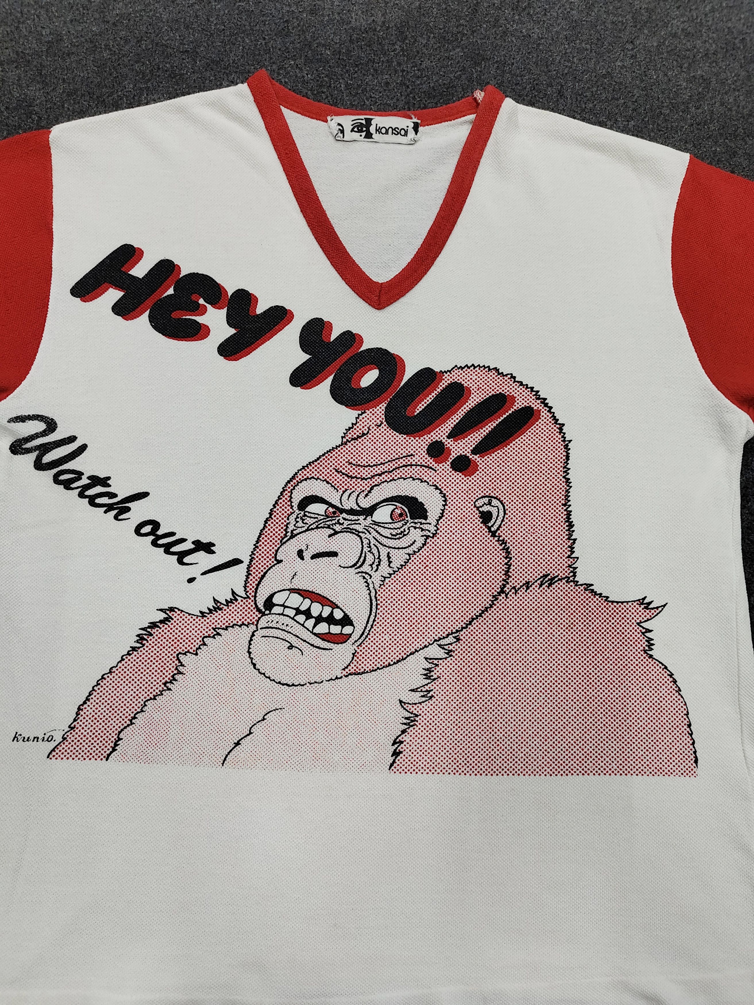 Kansai Yamamoto 80s Kansai Yamamoto- Archive Gorilla Graphic V-Neck Tee Size US M / EU 48-50 / 2 - 2 Thumbnail