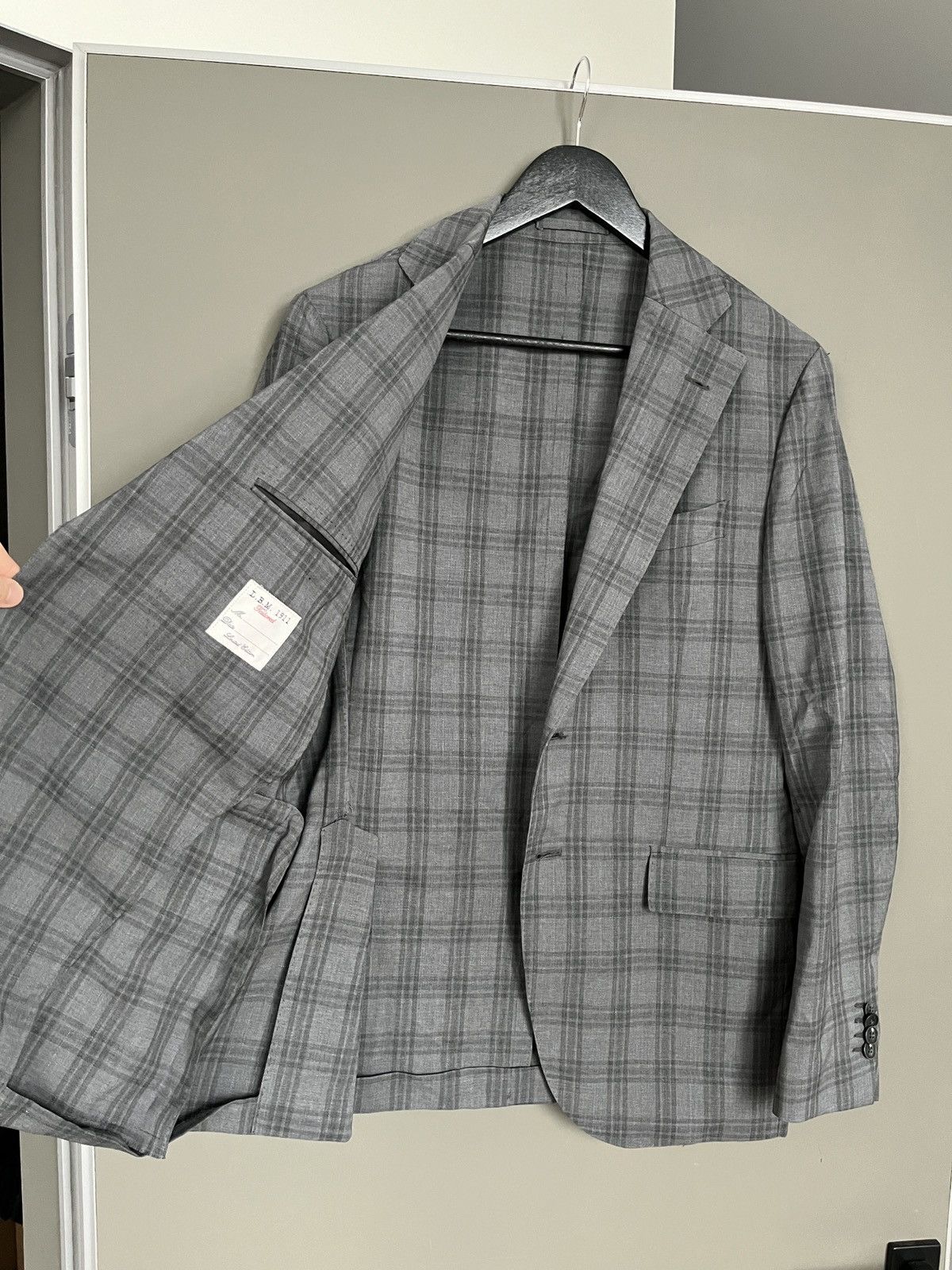 L.B.M. 1911 L.B.M 1911 Gray Check Plaid Wool Blazer Size 50R - 3 Thumbnail