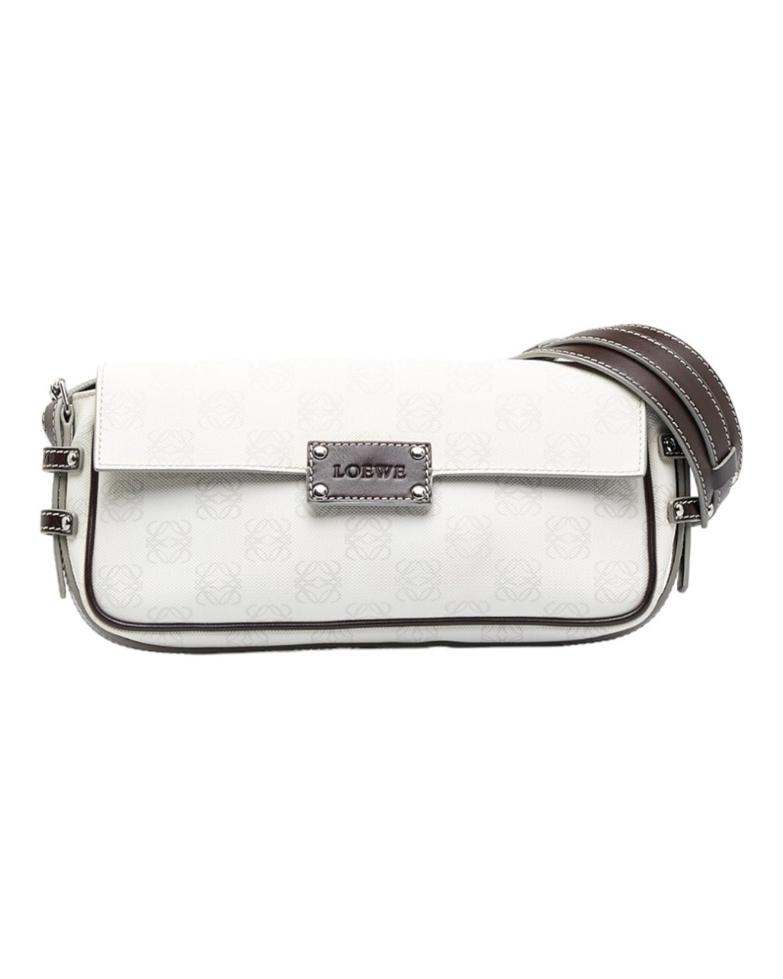 image of Loewe Anagram Canvas Shoulder Bag in White, Women's