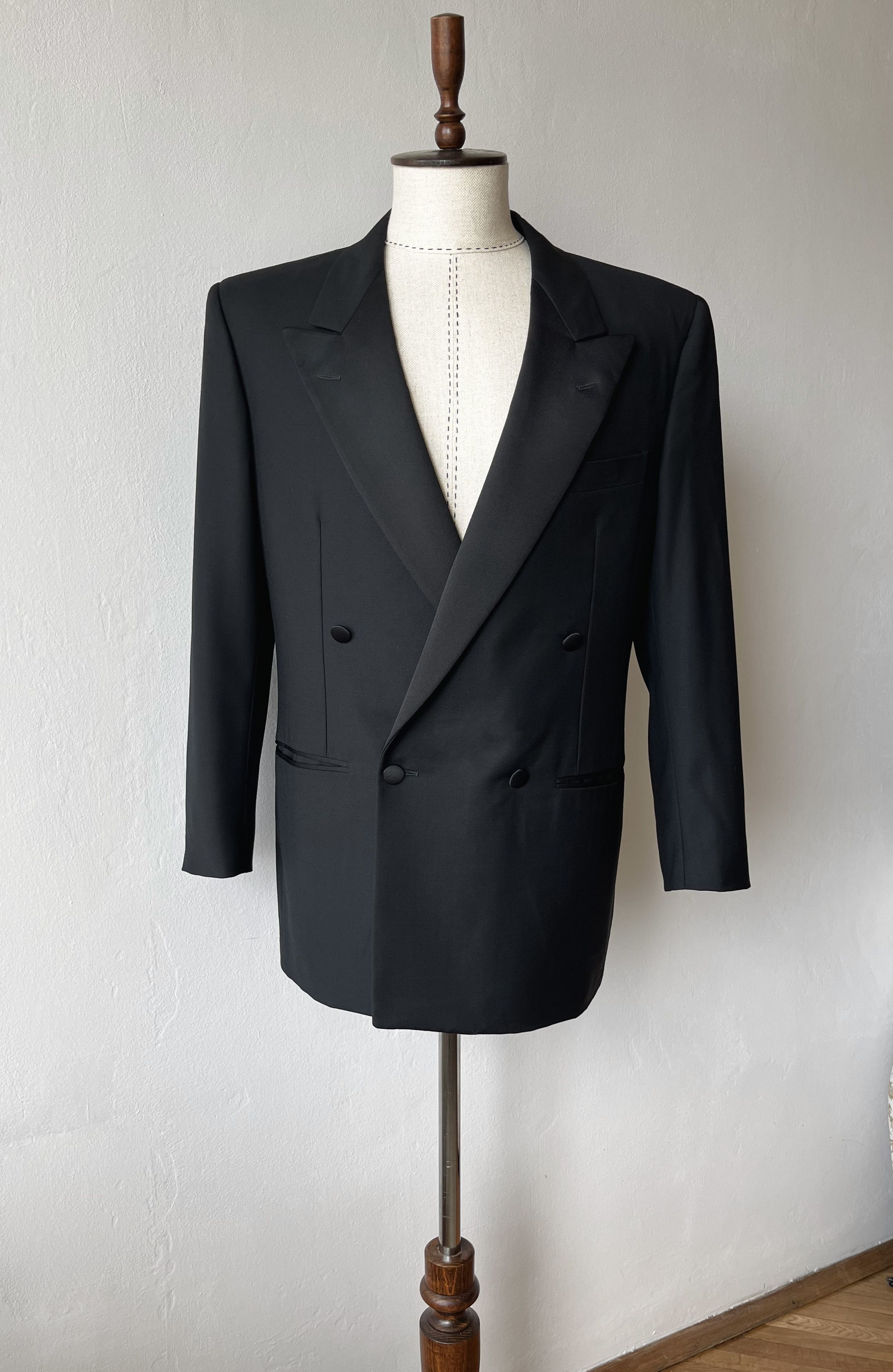 Vintage Men's Double Breasted Satin Peak Lapels Tuxedo Blazer Size 42L - 1 Thumbnail