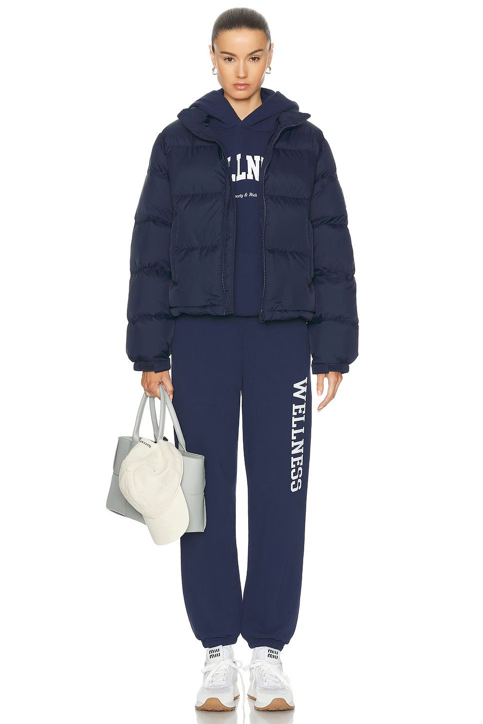 Sporty & Rich o1mle0425 Wellness Ivy Cropped Hoodie in Navy & White Size M / US 6-8 / IT 42-44 - 4 Thumbnail