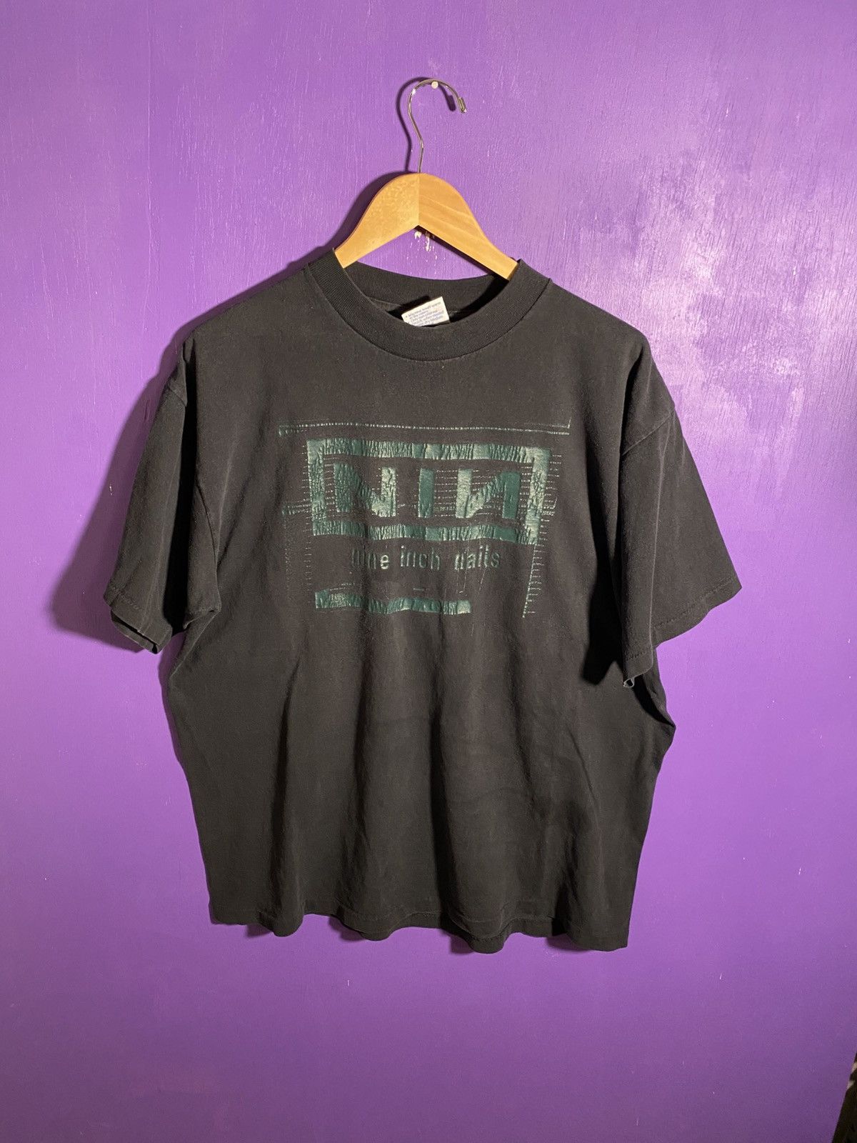 Band Tees × Vintage Vintage 90s Nine inch nails faded green logo tour tee Size US XL / EU 56 / 4 - 1 Thumbnail