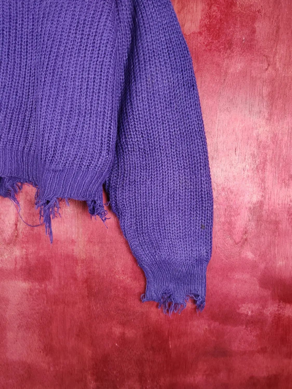 Homespun Knitwear Non-hedge Purple ripped distressed Knitwear #235BDLL Size US M / EU 48-50 / 2 - 6 Thumbnail