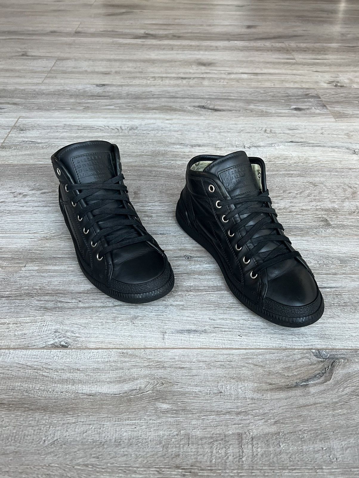 Pre-owned Maison Margiela Sneakers Hi Top Leather Sneakers Replica In Black