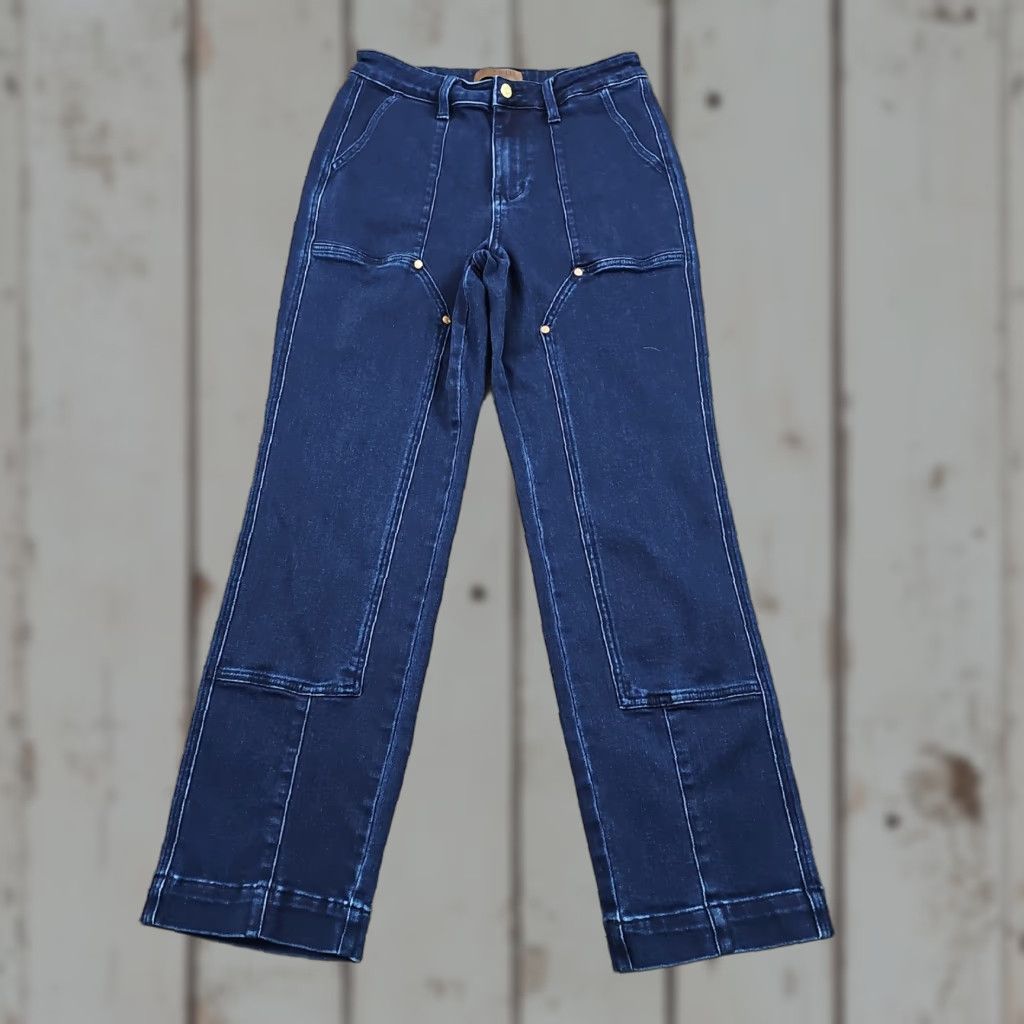 Doublet Judy Blue Jeans Womens 9 Straight Dark Stretch Double Knee Workwear Casual 26x29 Denim Cotton Polyester Spandex 29 Inseam Size 30" / US 8 / IT 44 - 1 Thumbnail