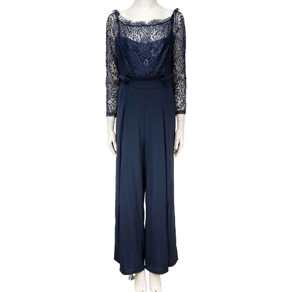 Other Wedding Guest Mother of bride Navy Lace Bardo Top Jumpsuit L Size 30" / US 8 / IT 44 - 2 Thumbnail