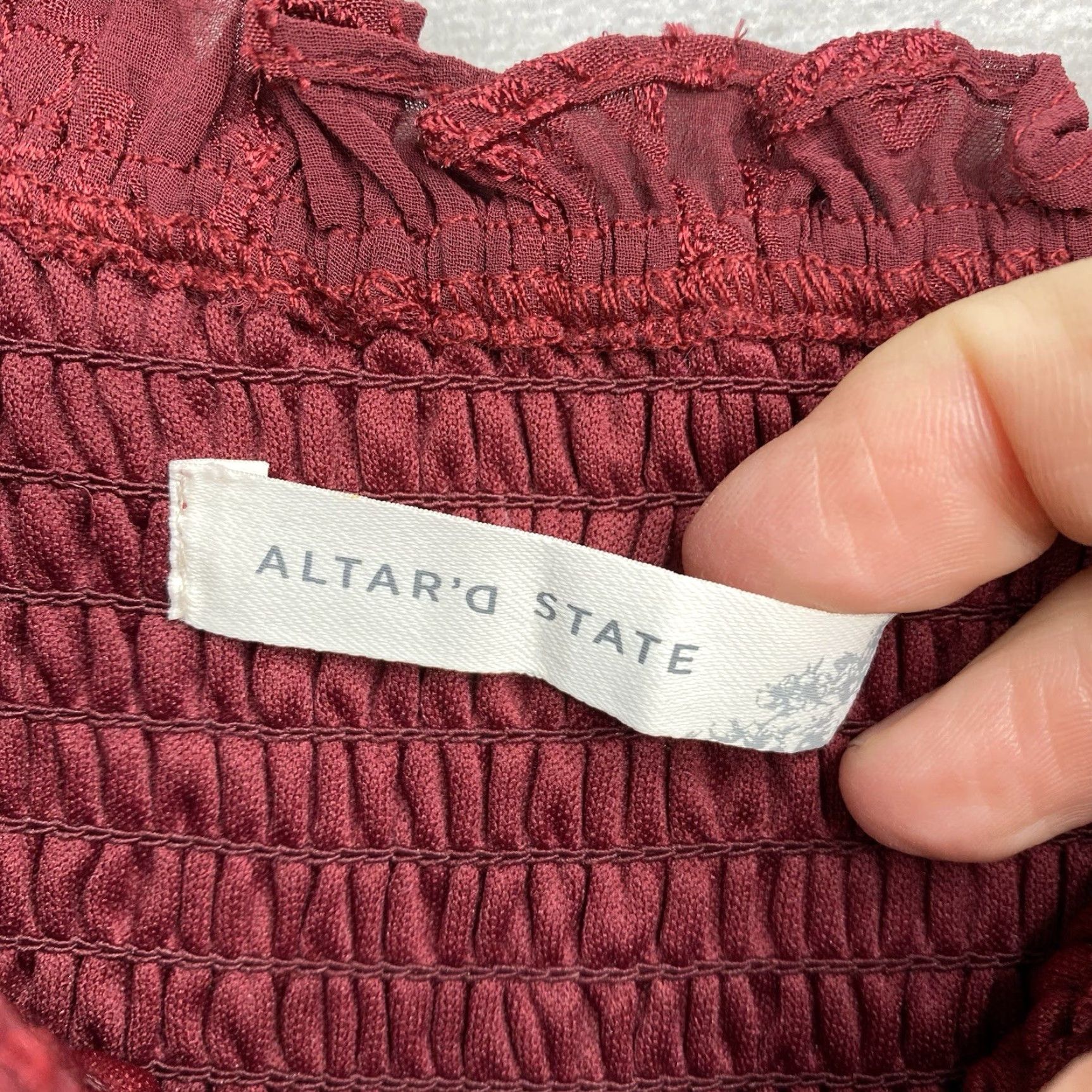 Vintage Altar'd State Blouse Shirt Womens M Burgundy Off Shoulder Long Sleeve Tunic Bohemian Prairie Cottagecore Size M / US 6-8 / IT 42-44 - 5 Thumbnail