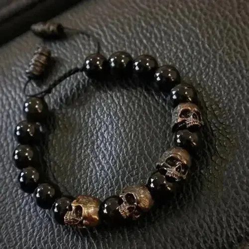 THVM Dark Vintage Style Horror Skull Black BeadsBracelet Size ONE SIZE - 1 Thumbnail