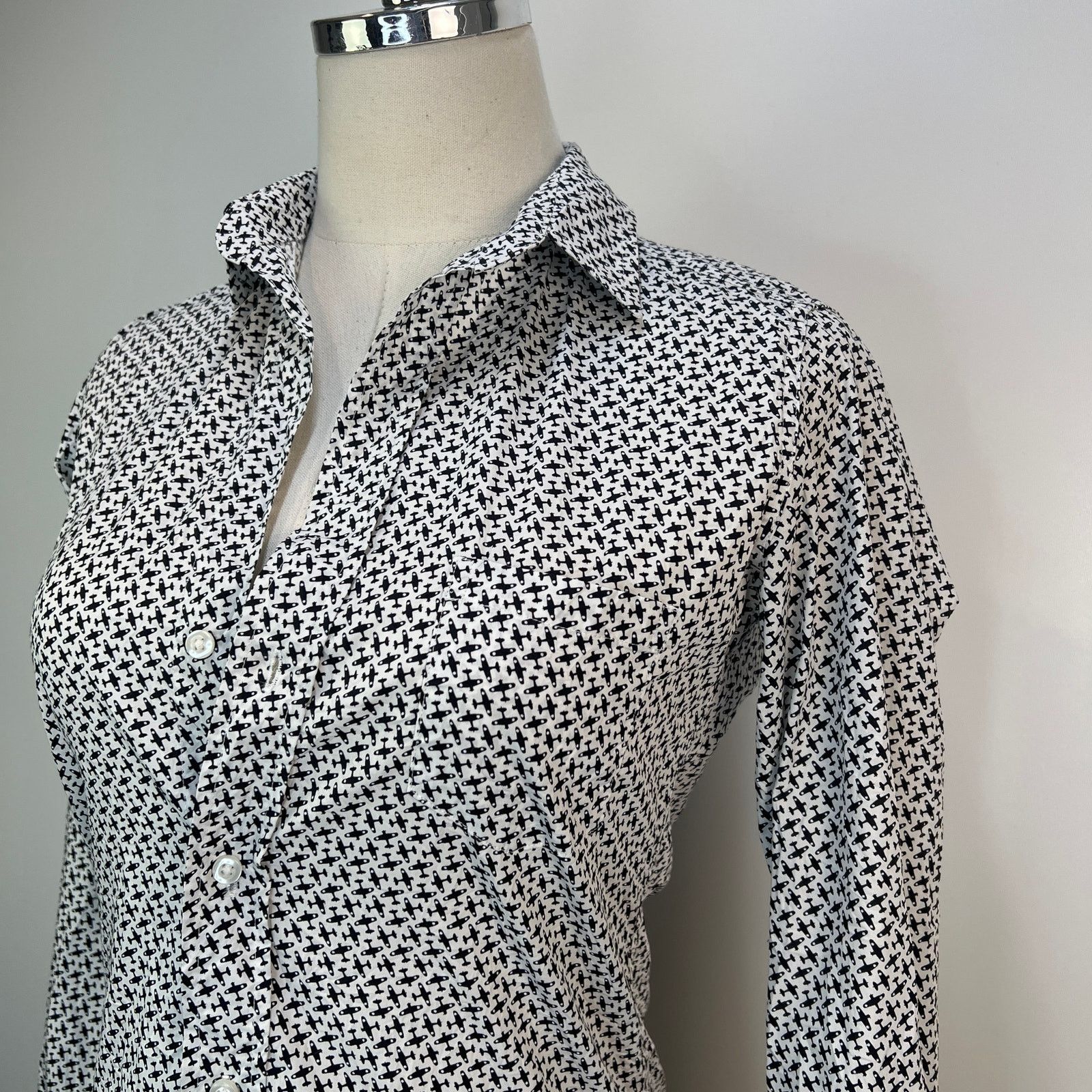 Frank & Eileen Frank & Eileen Barry Black White Airplane Print Cotton Shirt Size XXS / US 00 / IT 34 - 2 Thumbnail