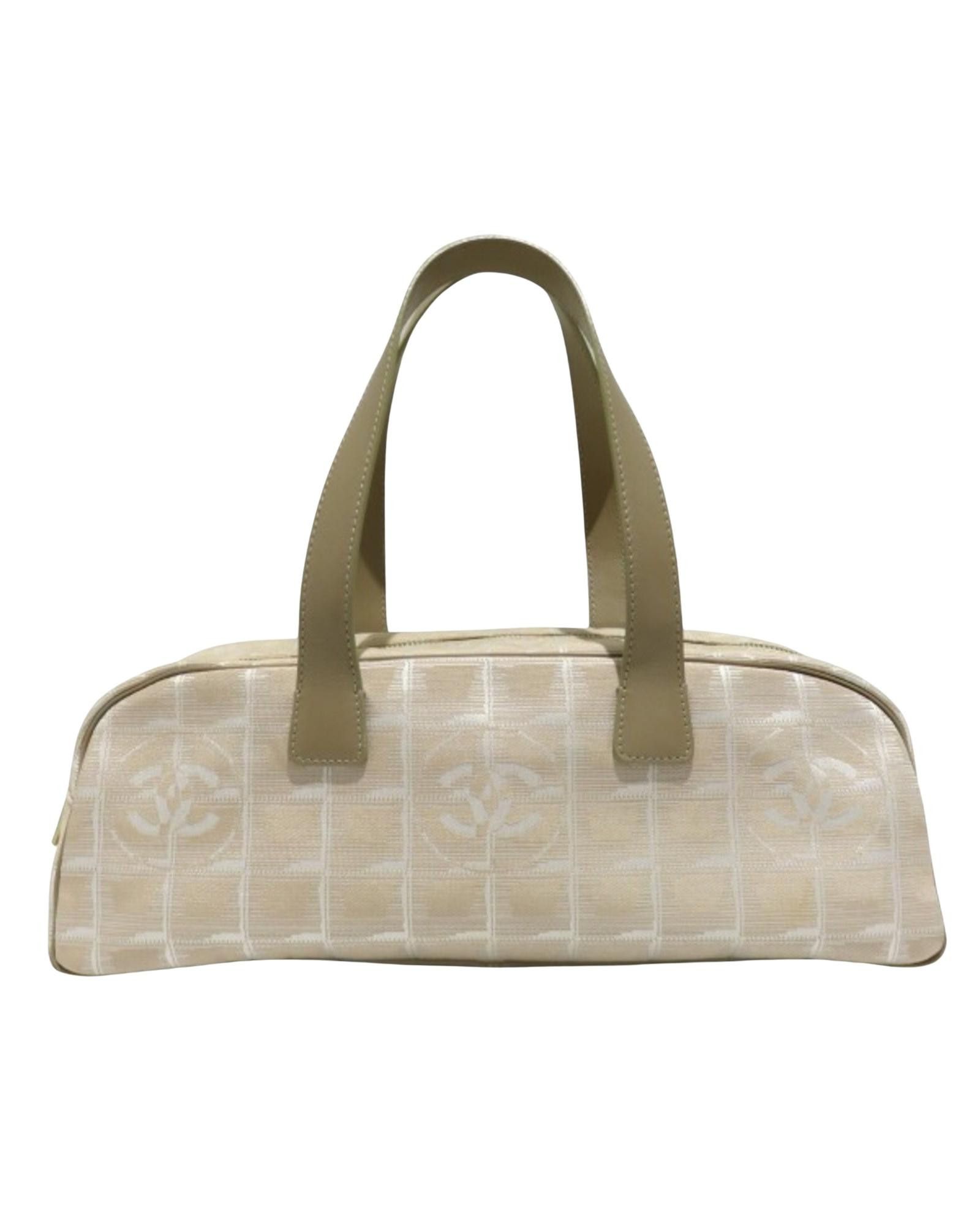 image of Chanel Stylish Beige Canvas Boston Bag And Handbag With Inner Zipper Pocket, Women's