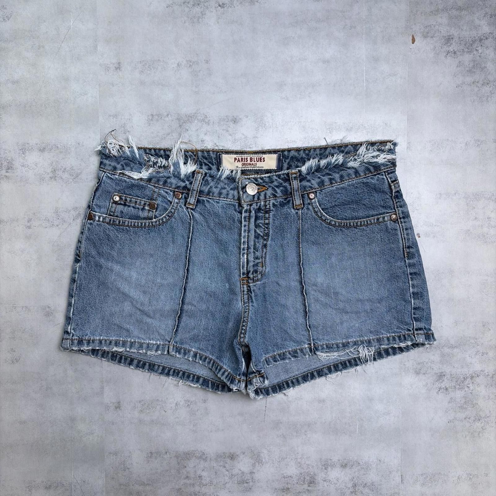 Other Y2K Blue Paris Blues Grunge Distressed Mini Denim Shorts Size 30" / US 8 / IT 44 - 1 Thumbnail