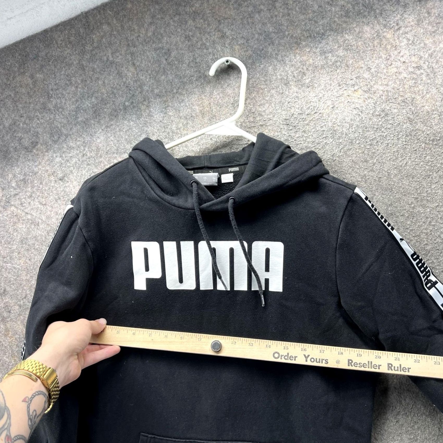 Puma Puma Hoodie Mens Small Black Logo Tape Sleeve Pullover Athletic Sweatshirt Size US S / EU 44-46 / 1 - 6 Thumbnail