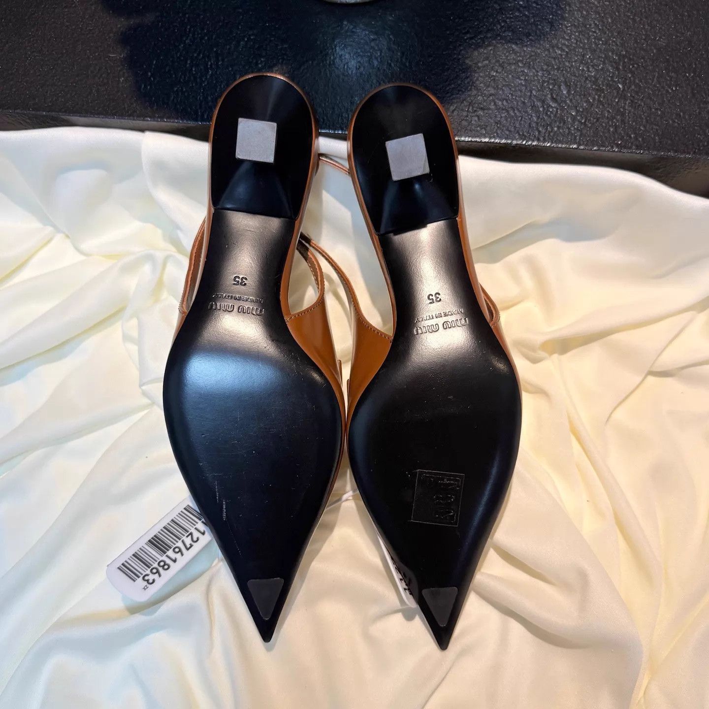 Miu Miu MIU MIU White Brown Gold Coin Pointed Kitten 35 New Size US 4.5 / IT 34.5 - 6 Thumbnail