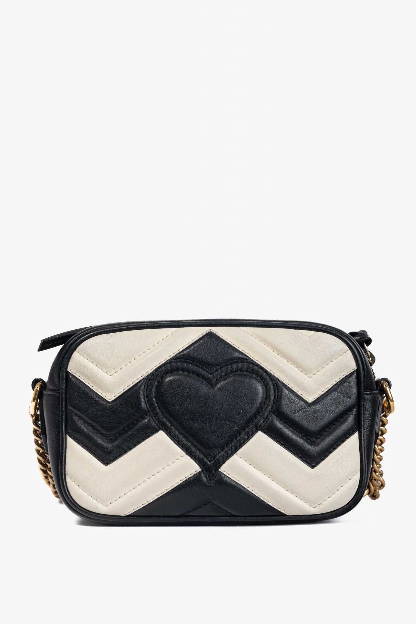 Gucci Gucci GG Marmont Black & Creme Chevron Mini Camera Bag Size ONE SIZE - 4 Thumbnail