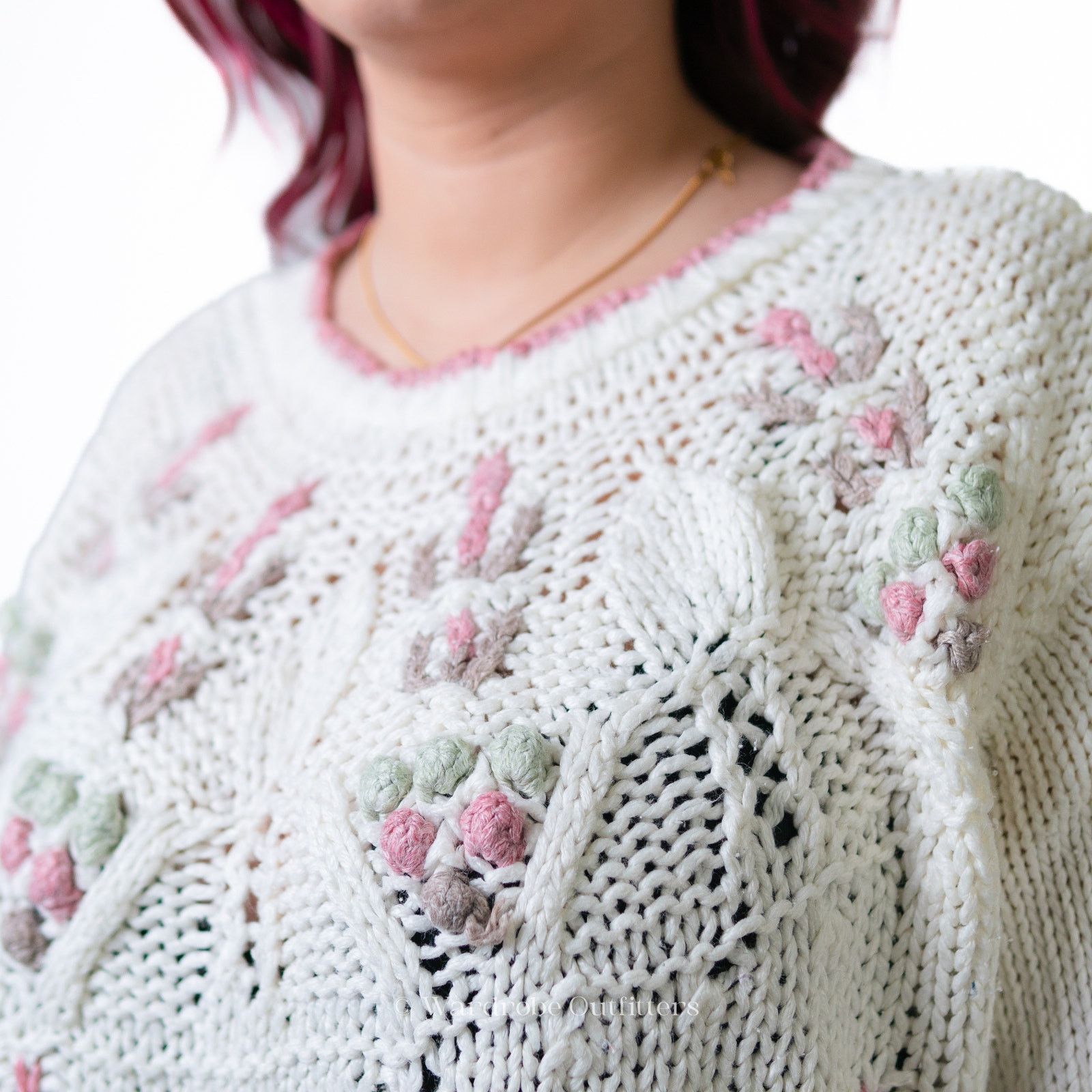 Vintage Vintage 80s Handknitted Crochet Needlepoint Pullover Sweater Size M / US 6-8 / IT 42-44 - 7 Thumbnail