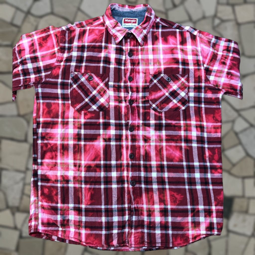 Wrangler VINTAGE Wrangler Long Sleeve Shirt Button Up Mens XL Acid Wash Tie Dye Red Plaid Flannel Size US XL / EU 56 / 4 - 1 Thumbnail