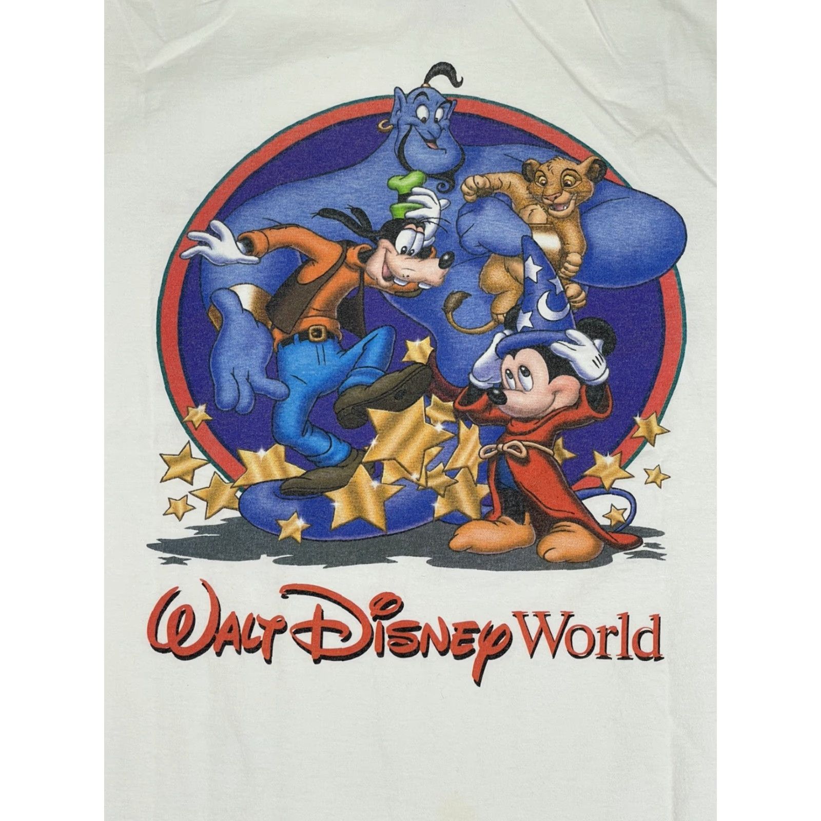 Disney VINTAGE Disney 90s T-Shirt Men L White Crew Neck Cotton 1996 Lions King Genie Aladdin Simba Mickey Logo USA 25th Anniversary Theme: 90s Size US L / EU 52-54 / 3 - 2 Thumbnail