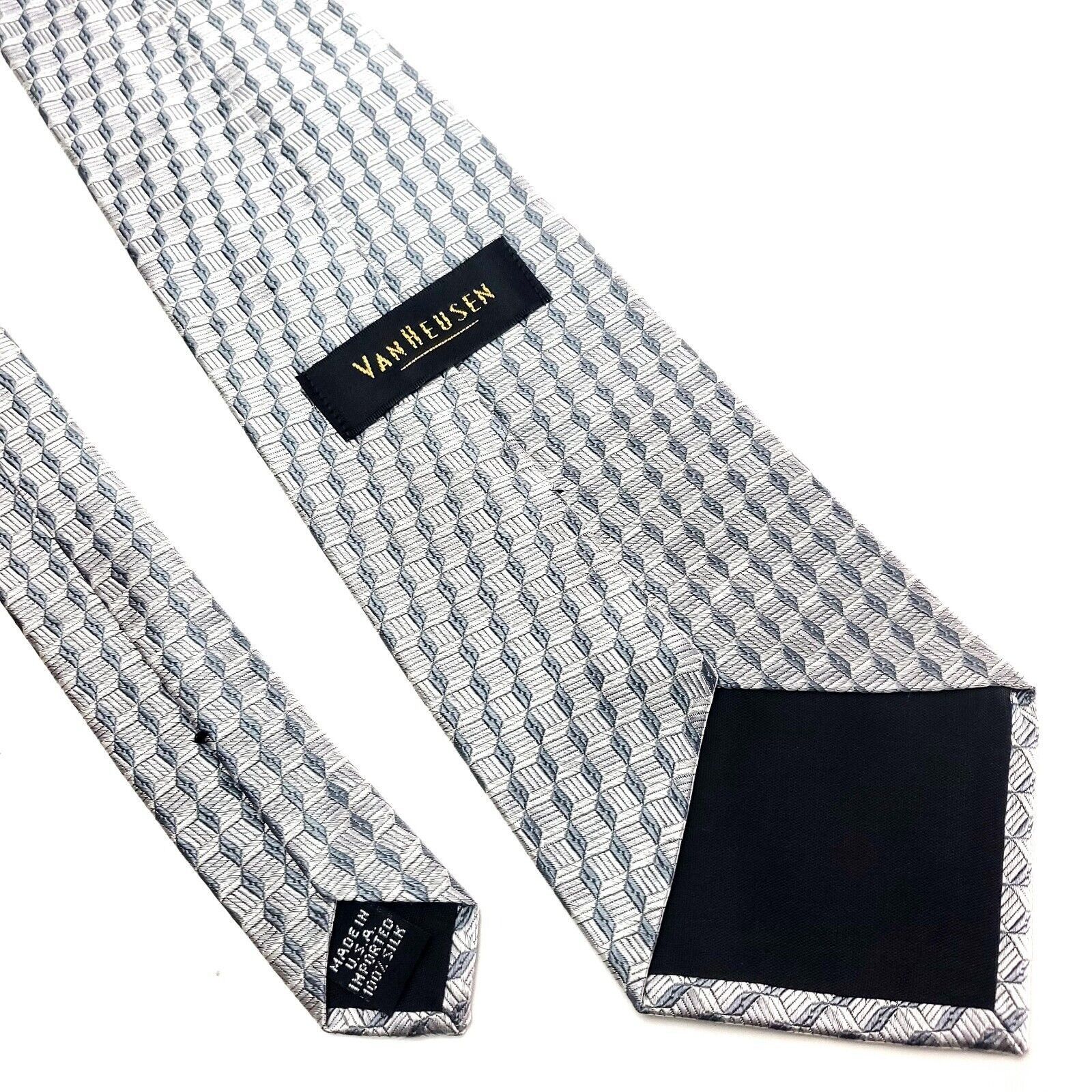 Van Heusen Van Heusen Silk Tie Woven Silver Geometric Woven Short Wide Size ONE SIZE - 5 Thumbnail