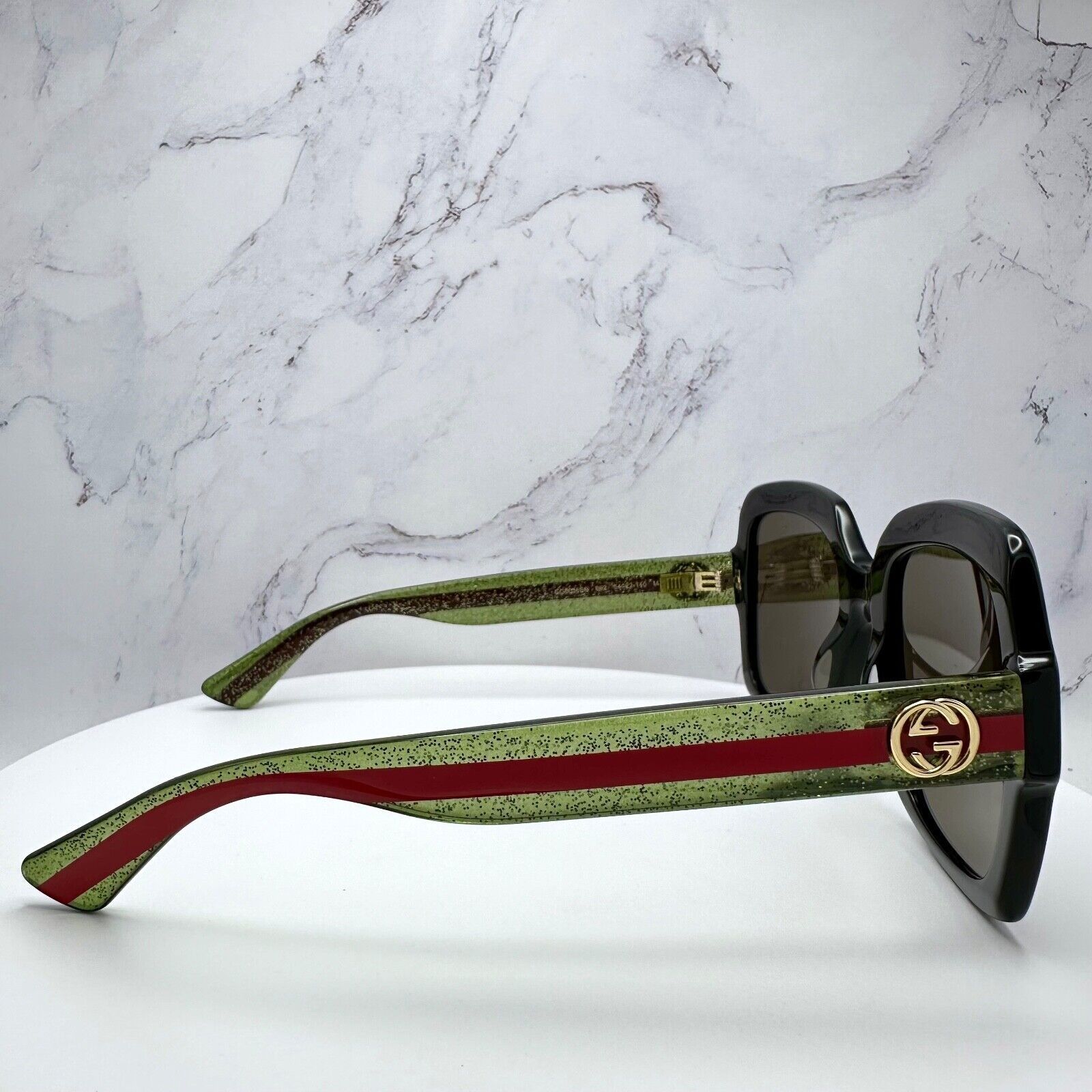 Gucci New Gucci Sunglasses Black Square Red Green Web Arms Gold Size ONE SIZE - 3 Thumbnail