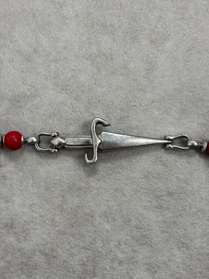 Vintage 2000s Cesare Paciotti Dagger Red Pearls Silver Bracelet Size ONE SIZE - 6 Thumbnail