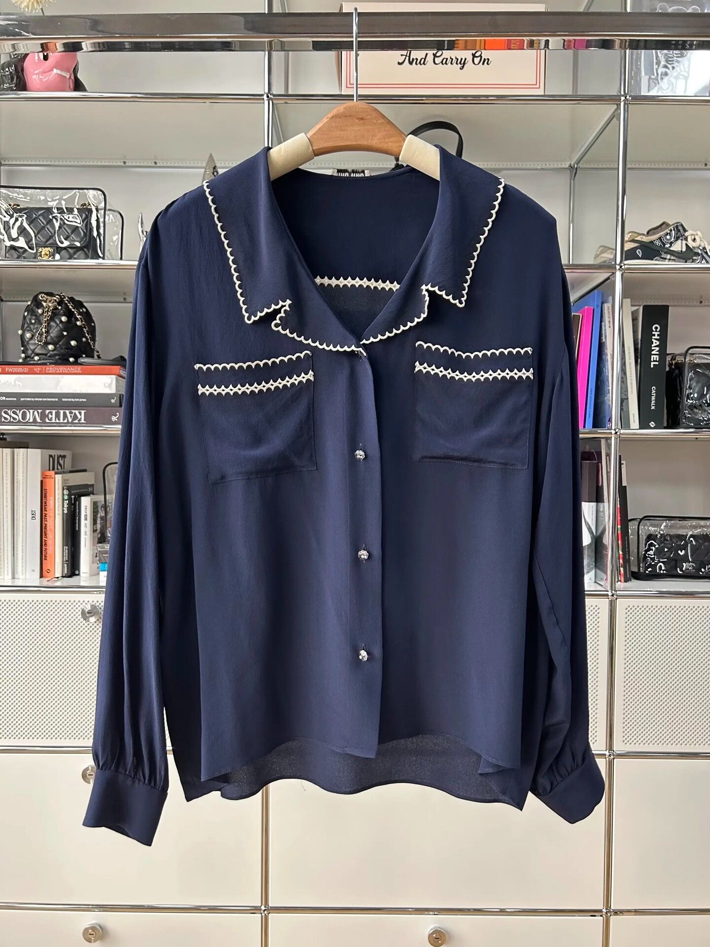 Miu Miu Miu Miu Navy Silk Shirt Size XS / US 0-2 / IT 36-38 - 1 Thumbnail