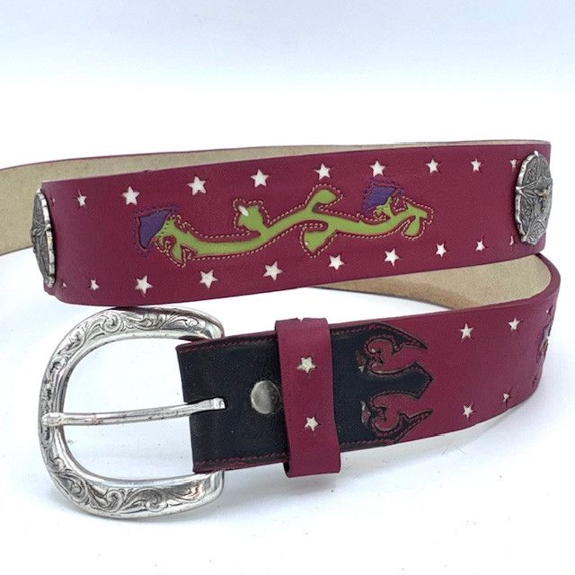 Vintage Bill Adler Women's Leather Belt Red with Stars, Conchos Size ONE SIZE - 3 Thumbnail