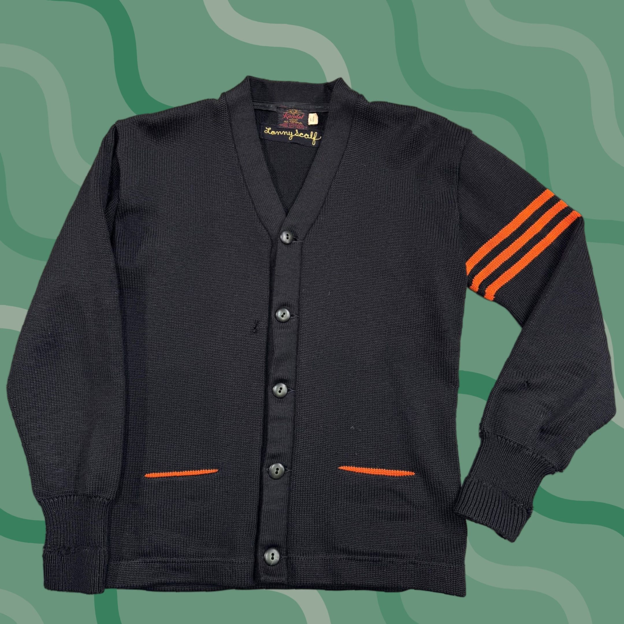 Vintage VINTAGE Kandel Cardigan Mens M Black Wool Striped 50s Sweater Pattern Varsity Knit Wool Size US M / EU 48-50 / 2 - 1 Thumbnail