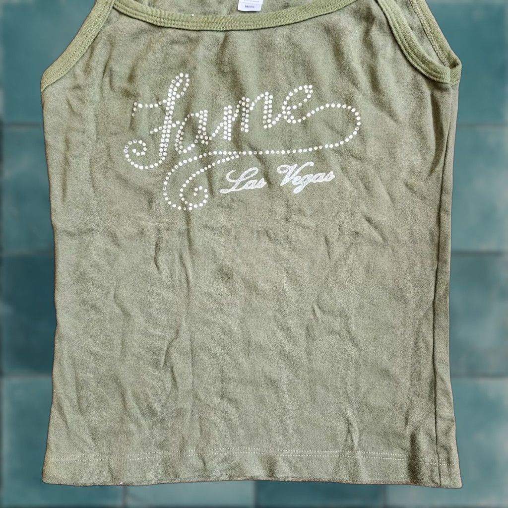 Vintage Fame Las Vegas Tank Top Green Solid Sleeveless Pullover M Junior Girls Womens Shirt" Size M / US 6-8 / IT 42-44 - 1 Thumbnail