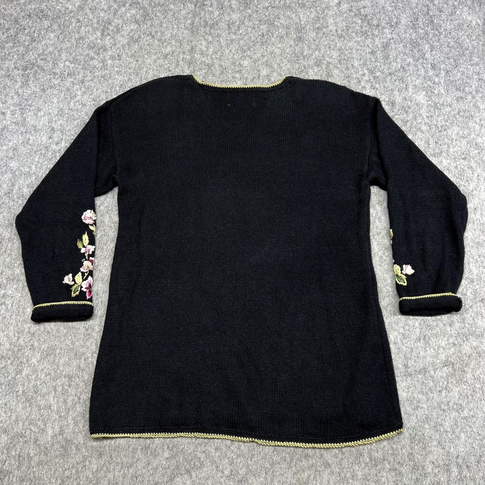 Vintage VINTAGE Heirloom Collectibles Sweater Womens M Black Floral Embroidered Y2K Size M / US 6-8 / IT 42-44 - 2 Thumbnail