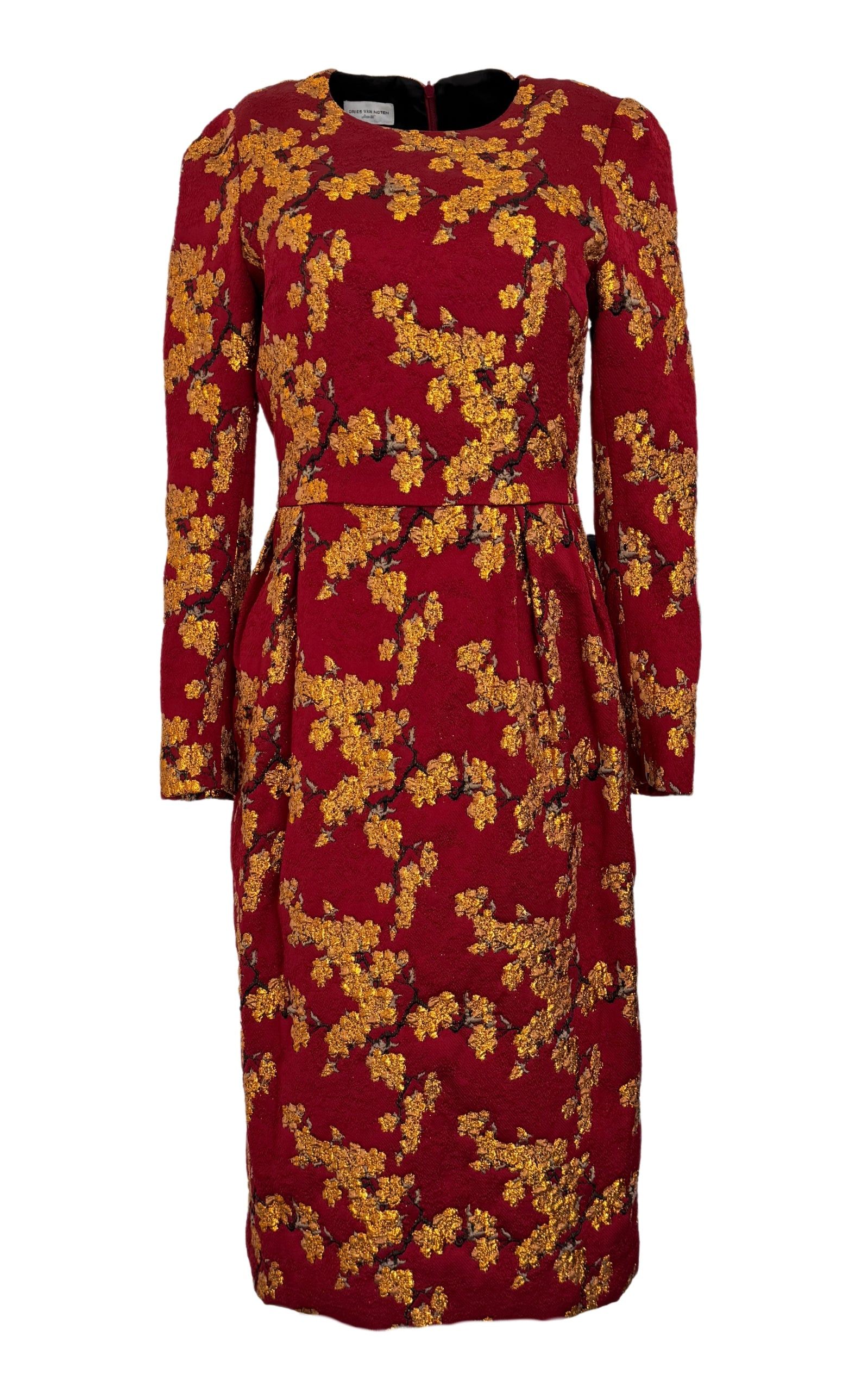 image of Dries Van Noten Floral Jacquard Dress in Red, Women's (Size XS)