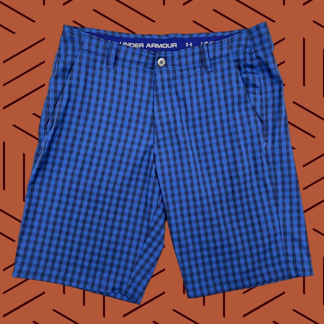 Under Armour Under Armour Chino Shorts Mens 36 Regular Blue Plaid Check 11" Inseam Pockets Belt Loops Zip Front Flat Front Sport Golf Size US 36 / EU 52 - 1 Thumbnail