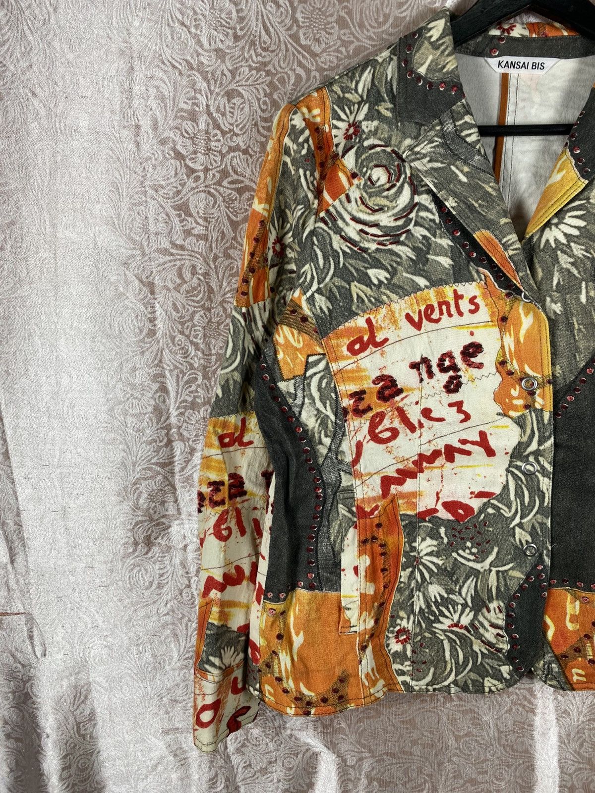 Kansai Yamamoto Kansai Bis Patchwork Art Jacket Floral Graphic Orange Grey Size L / US 10 / IT 46 - 9 Thumbnail