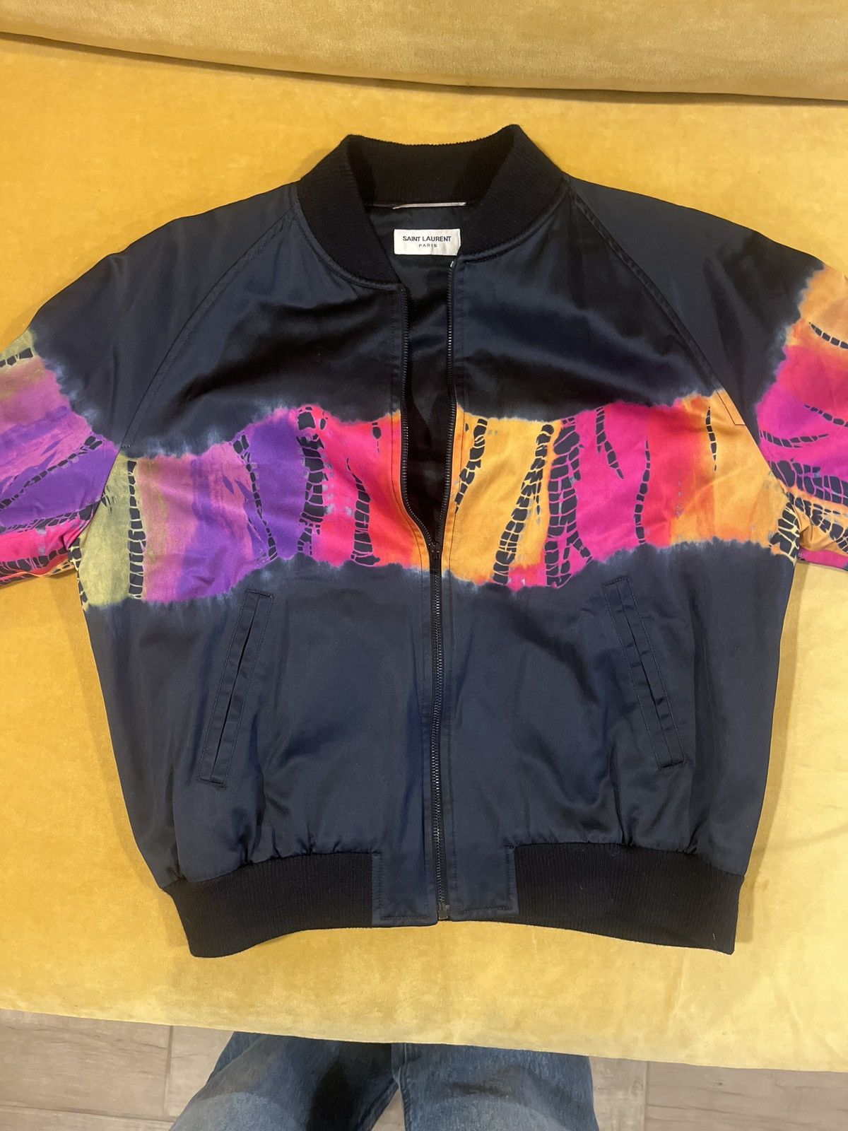 Saint Laurent Paris Black Tie-Dye Bomber Jacket Size US L / EU 52-54 / 3 - 3 Thumbnail