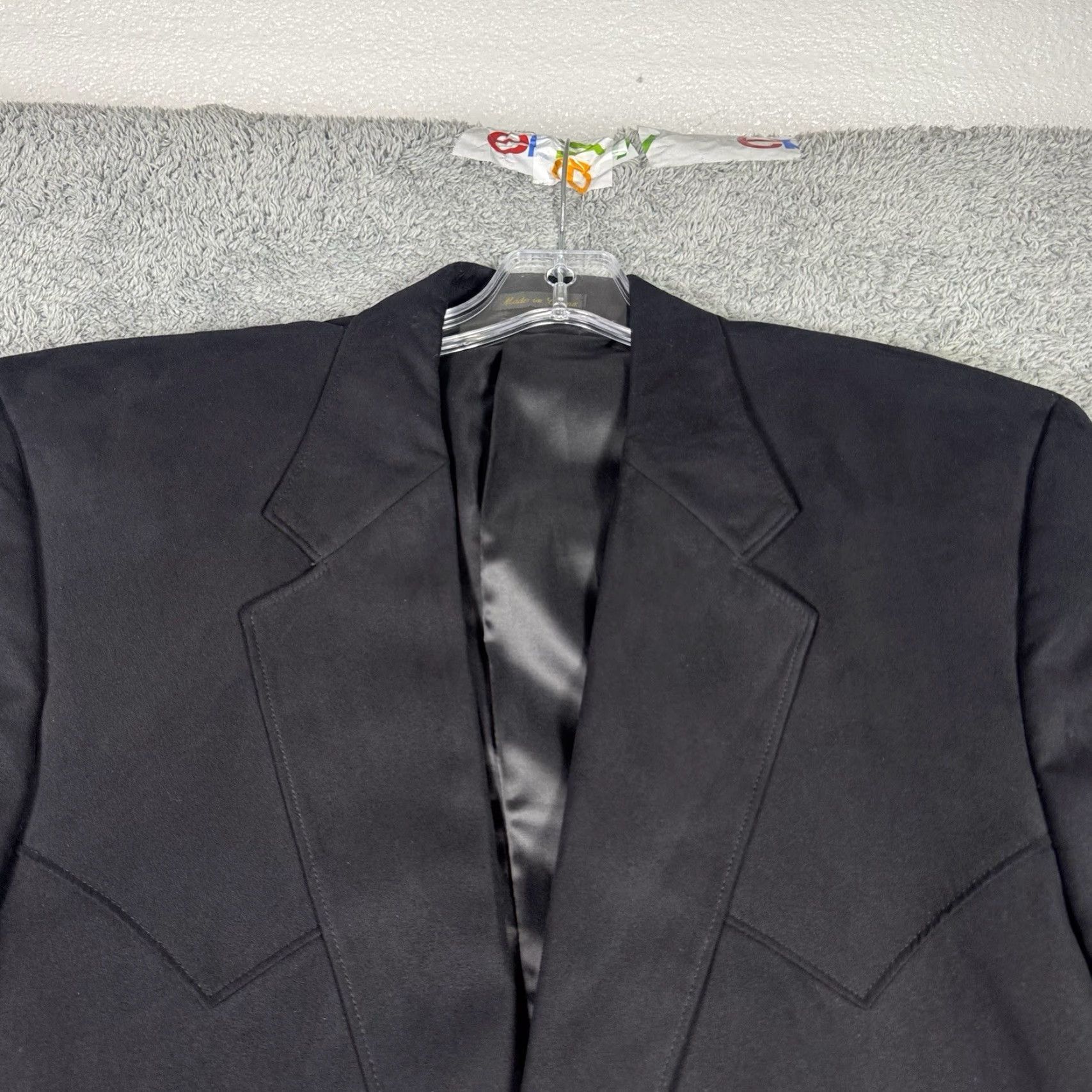 Vintage VINTAGE Circle S Suit Men 46R Western Cowboy 34x28 2 Piece Suede Black Solid 80s 90s Mens Regular Jacket Front Button two-button bootcut Size 46R - 4 Thumbnail