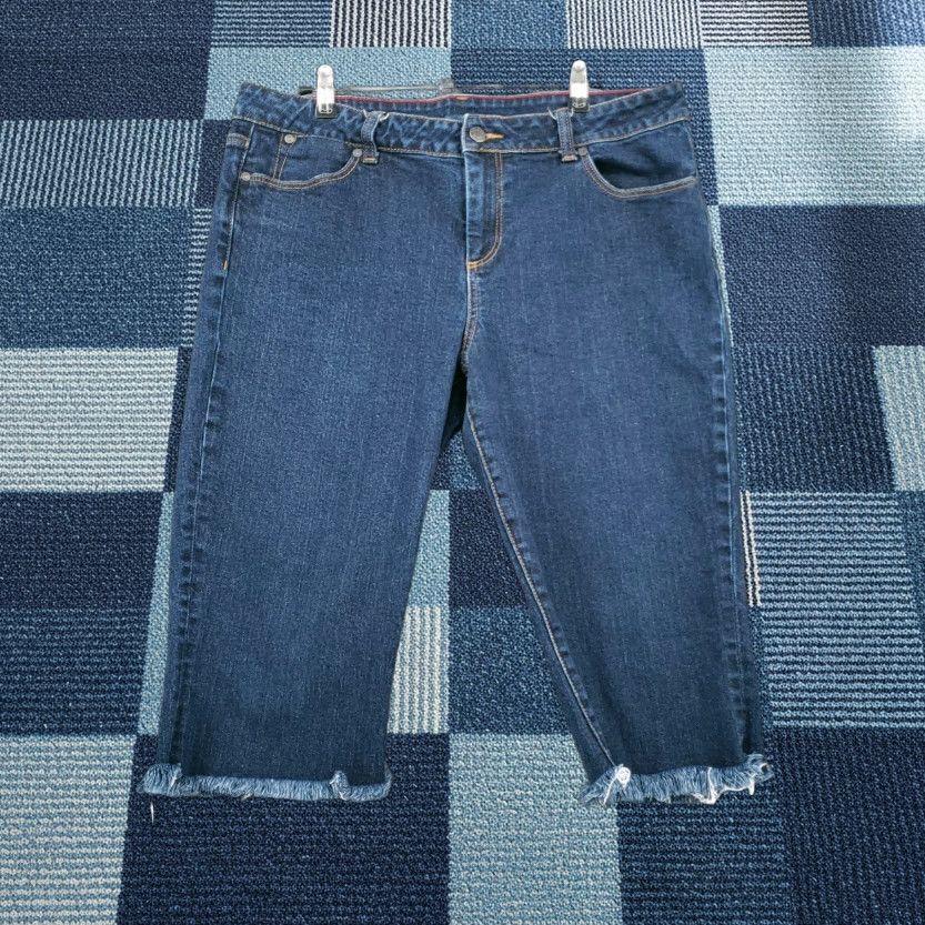 Talbots Talbots Shorts Womens 4 Blue Skimmer Mid Rise Fray Hem Pockets Dark Wash Denim"} Size 24" / US 00 / IT 34 - 1 Thumbnail