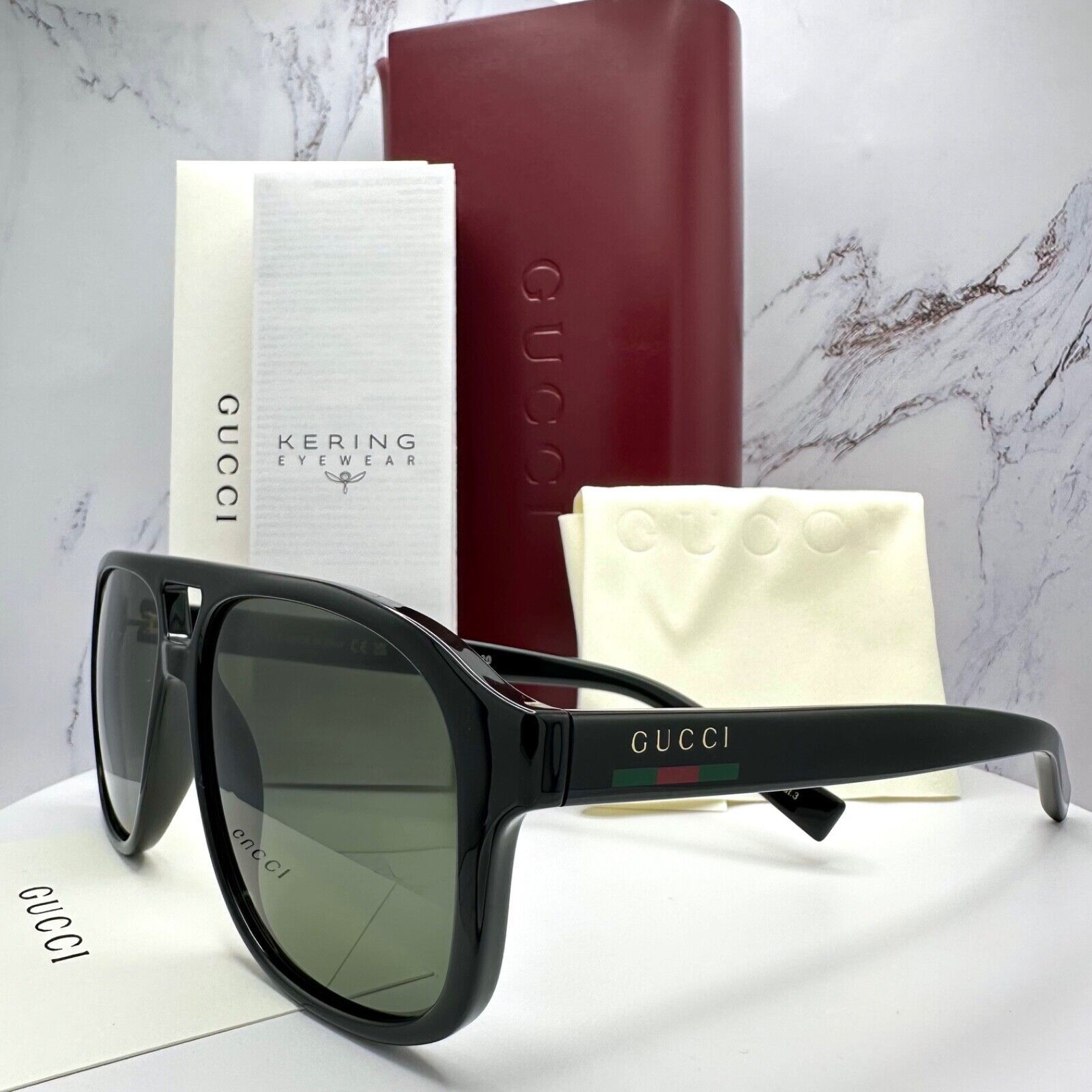 Gucci New GUCCI Sunglasses 2025 Release Black Aviator Gold Logo Size ONE SIZE - 4 Thumbnail