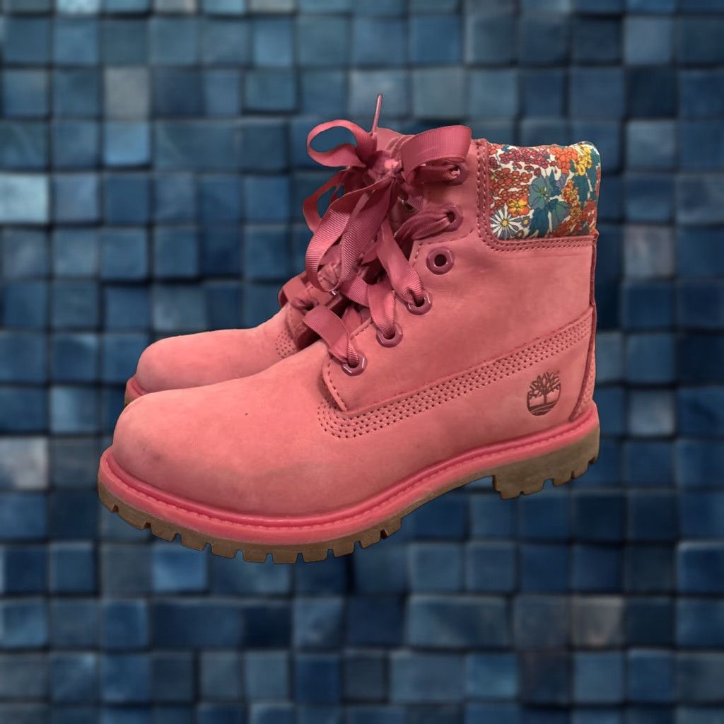 TIMBERLAND x LIBERTY Floral Combat Boots Pink Leather Womens