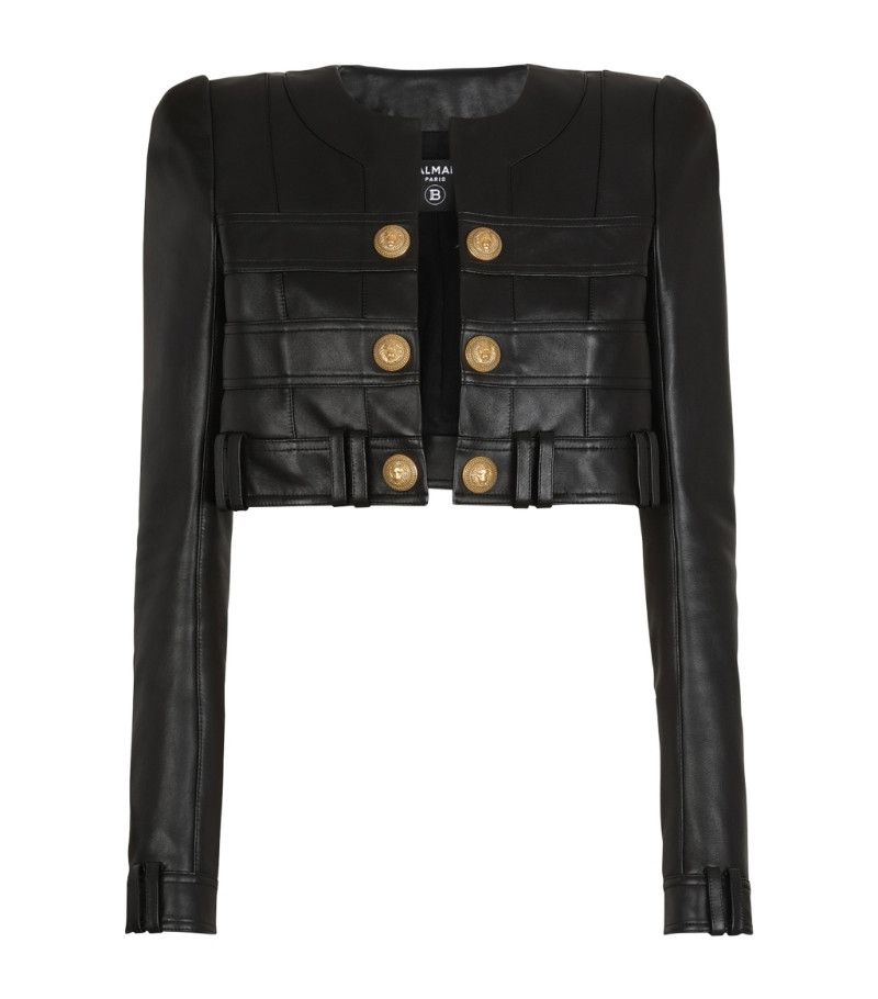 image of Balmain O1W1Db10224 Biker Jacket In Black, Women's (Size Small)