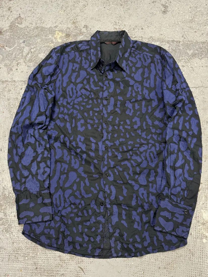 2000s Roberto Cavalli Blue Geometrical Patchwork Black Shirt