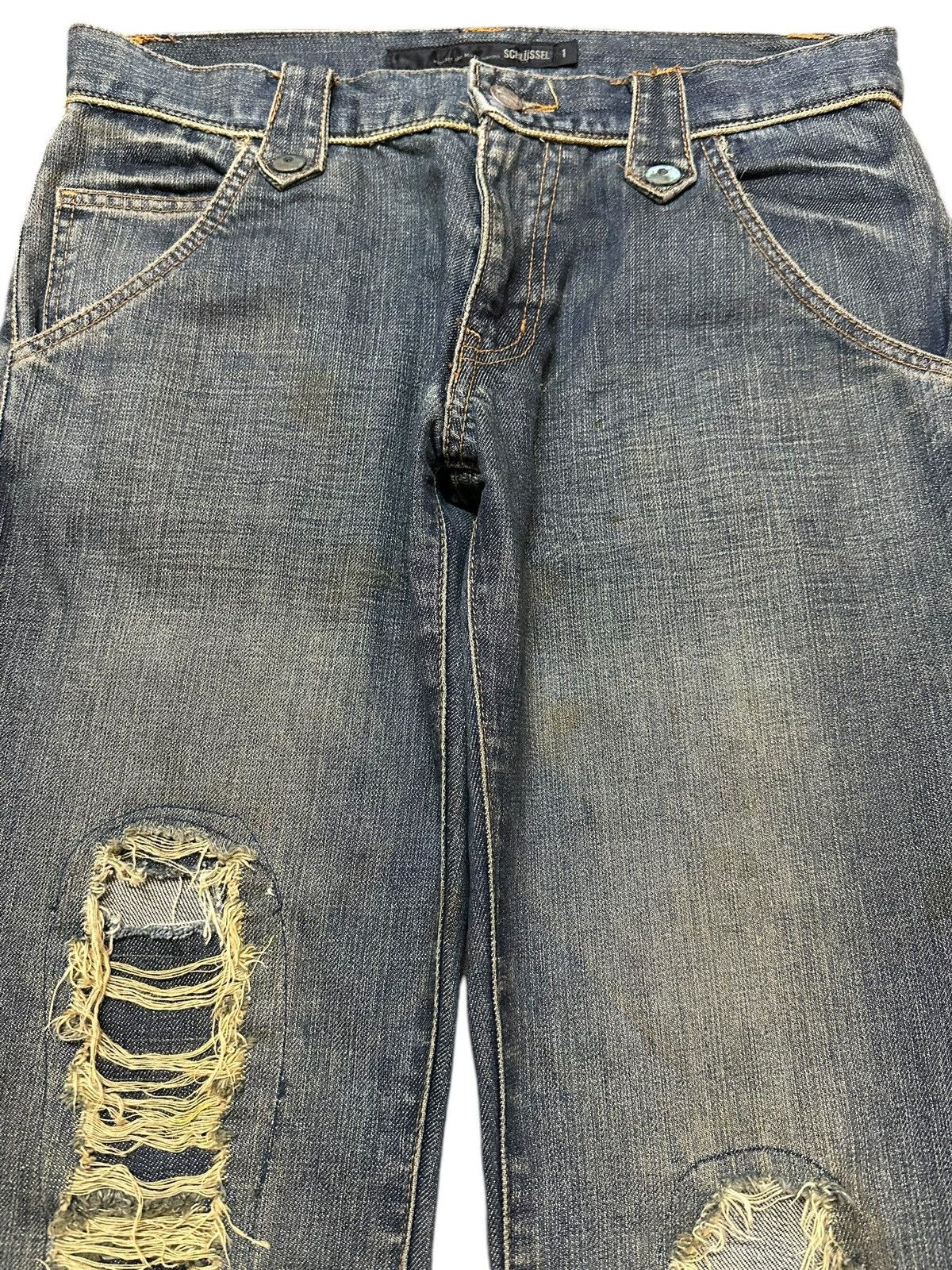 Japanese Brand Vintage Schlussel Faded Wash Style Distressed Flare Jeans Size US 30 / EU 46 - 3 Thumbnail