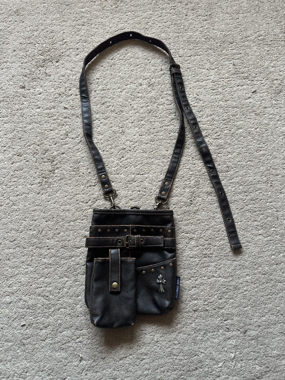Japanese Brand 2000s Fabric Connection Cross logo Leather Sling Bag Size ONE SIZE - 10 Thumbnail