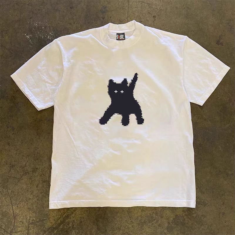 Japanese Brand White Loose Casual Cat Print Short Sleeve T-Shirt Size US L / EU 52-54 / 3 - 1 Thumbnail