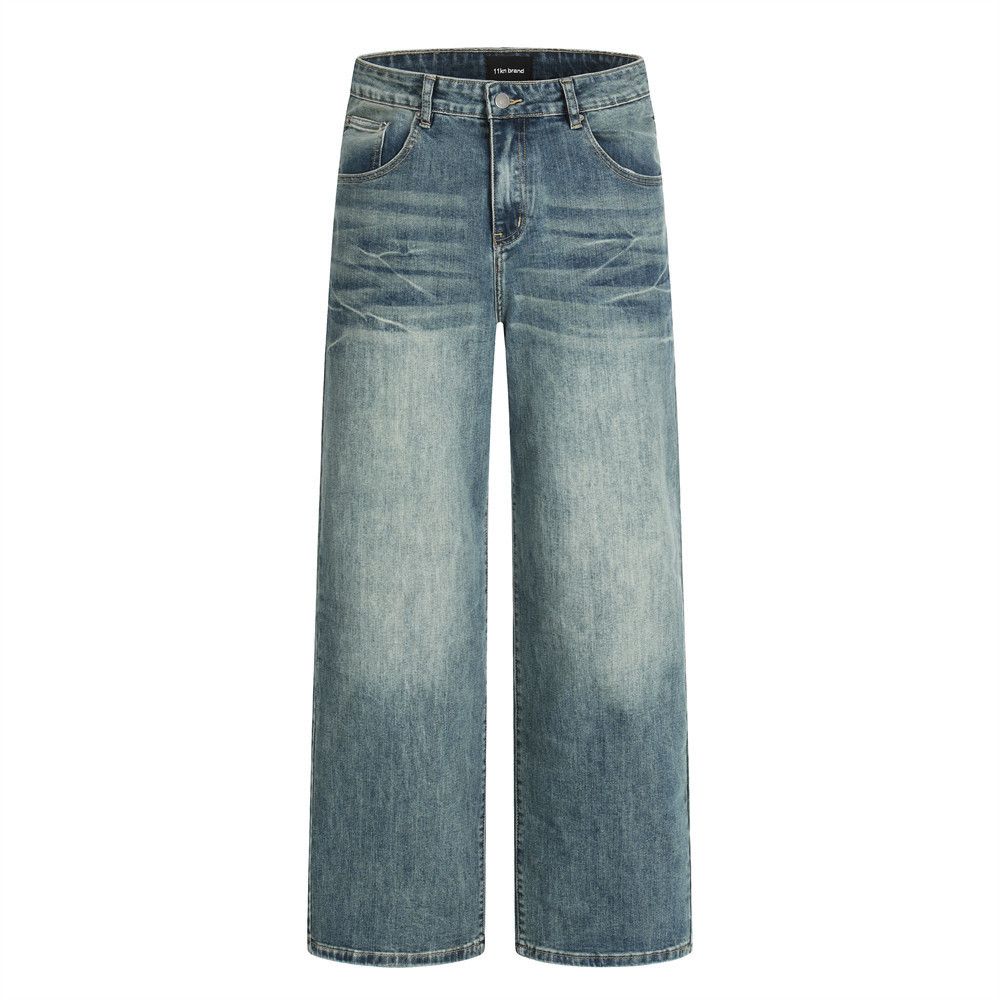 Jean Vintage washed casual loose men's distressed straight jeans Size US 32 / EU 48 - 1 Thumbnail