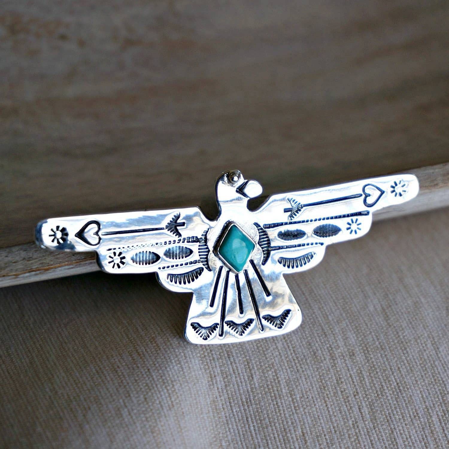 Other Native American Handcrafted Thunderbird Turquoise and Silver Size ONE SIZE - 4 Thumbnail
